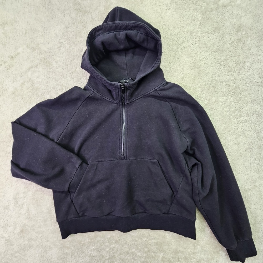 Athleta Forever Fleece 1/4 Zip Sweatshirt Hoodie Women's Size Large Black Soft